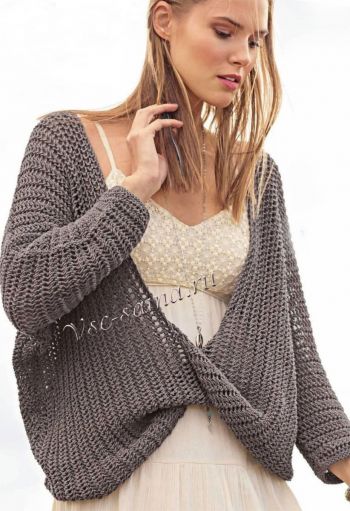 Запахивающийся пуловер с ажурным узором, фото