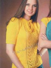 Желтый пуловер с кружевным узором, фото модели