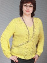 Желтый пуловер спицами, фото