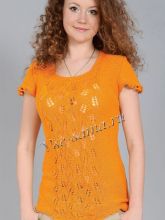 Желтый пуловер спицами с ажурным узором