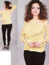 Женский пуловер с ажурными рукавами, фото