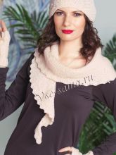 Бежевый комплект: повязка, митенки и бактус, фото