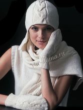 Комплект спицами - шапка, варежки и шарф, фото