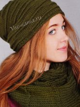 Фото шапки с валиками и снуд