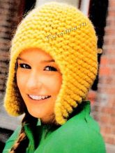 Желтая шапка спицами, фото