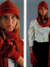 Шарф, шляпка и варежки с пальчиками