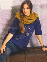 Ажурный пуловер, связанный поперек и снуд, фото