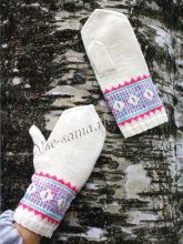 Белые варежки с жаккардовым орнаментом, фото