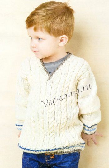 Белый пуловер с косами для мальчика, фото