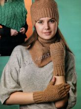 Бежевый комплект: шапочка, митенки и бактус, фото