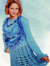 Голубое платье спицами и крючком, фото