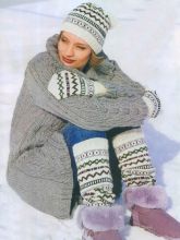 Комплект с орнаментом: шапка, варежки и гольфы, фото