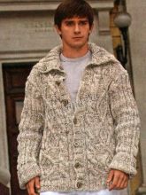 Мужской меланжевый жакет спицами, фото