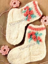 Носочки с розочкой спицами, на полтора года, фото