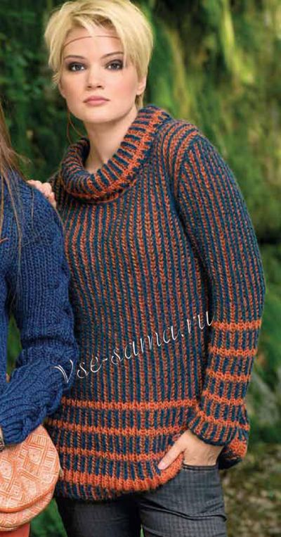 Пуловер из двухцветного патентного узора, фото