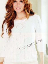 Пуловер с ажурными полосками и ромбами, фото