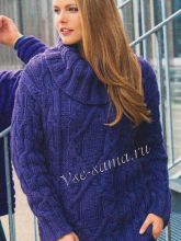 Пуловер с косами и центральными ромбами, фото