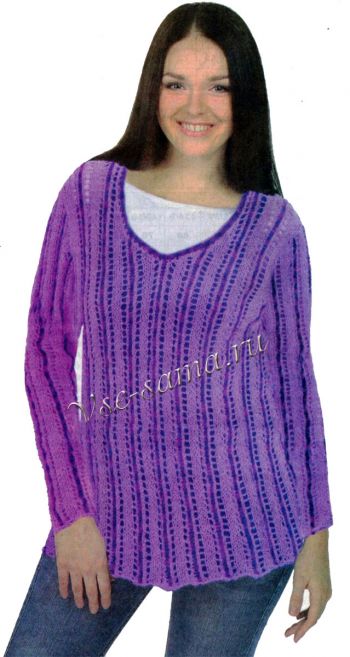 Пуловер спицами с ажурными дорожками, фото