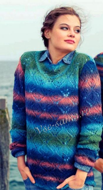 Разноцветный ажурный пуловер, фото