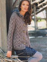 Серый жакет с капюшоном с узором косы, фото