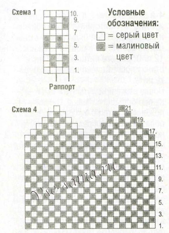 Схемы для вязания варежек с орнаментом: схема 1 и 4
