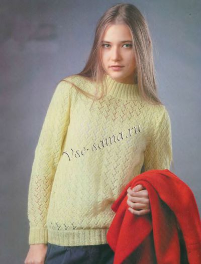 Желтый ажурный пуловер, фото