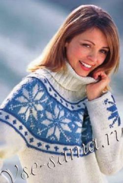 Бело-голубой пуловер с круглой кокеткой, фото