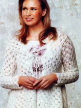 Белый ажурный жакет спицами