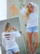 Белый пуловер с прорезями и длинными рукавами, фото