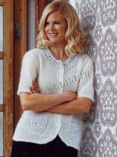 Белый жакет с ажурными карманами