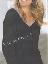 Черный пуловер спицами, фото