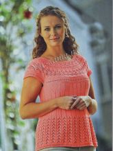 Коралловый топ с ажурной кокеткой