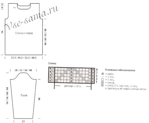 Схема и выкройка для вязания джемпера и шарфа
