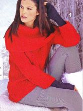 Красный пуловер с рельефными узорами