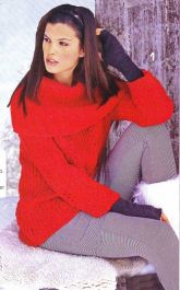 Красный пуловер с рельефными узорами