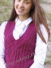 Малиновый жилет спицами