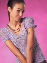 Меланжевый пуловер с ажурными рукавами