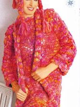 Меланжевое мини-платье с рукавами, шапочка и шарф