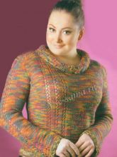 Меланжевый пуловер с ажурными полосами