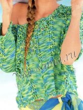 Меланжевый пуловер с цветами