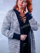 Меланжевый удлиненный жакет спицами