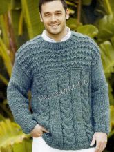 Мужской и детский пуловер с косами спицами