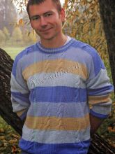 Мужской пуловер спицами в полоску