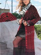 Пальто и сумка из красно-чёрной пряжи секционного крашения