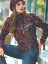 Пестрый пуловер с воротником-гольф и шапочка