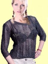 Пуловер с ажурным узором спицами