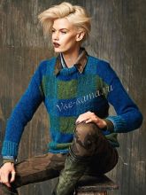 Синий пуловер с клетчатым узором, фото