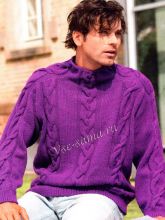 Пуловер с косами из ярко-фиолетовой пряжи