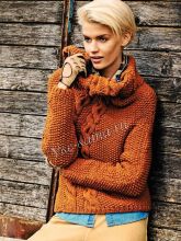 Пуловер с узором из кос и большим воротником, фото
