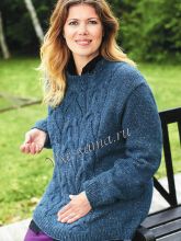 Пуловер с узором из широких вертикальных кос, фото